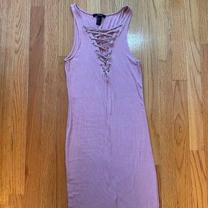 Forever21 Pink Criss Cross Sexy Front Detail Sleeveless Tank Midi Bodycon Dress